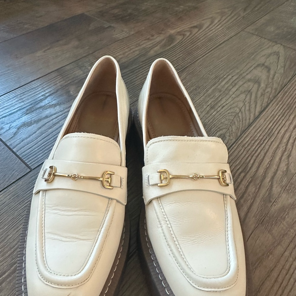 Sam Edelman Cream Loafers with Gold Detail